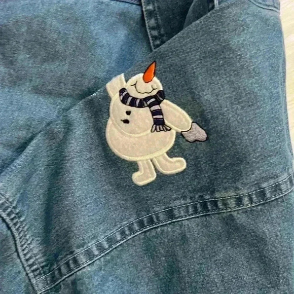 Vintage Outrageous Sports Denim Holiday Christmas Snowman Button Down Shirt M - Picture 4 of 6